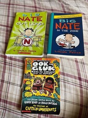 Scholastic Big Nate & Ook and Gluk Book Bundle (Green, Blue, Yellow)